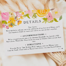 Tarjeta De Recepción Detalles del Boda floral amarillo Boho meadow