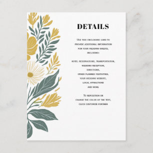 Tarjeta De Recepción Detalles del Boda floral amarillo moderno Buttercu