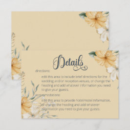 Tarjeta De Recepción Detalles del Boda floral azul amarillo y blanco