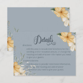 Tarjeta De Recepción Detalles del Boda floral azul amarillo y blanco