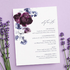 Tarjeta De Recepción Detalles del Boda floral azul ciruela púrpura e ín