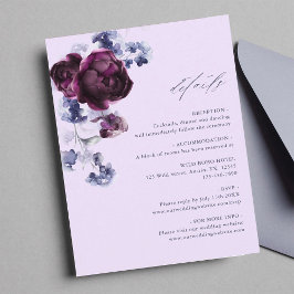 Tarjeta De Recepción Detalles del Boda floral azul ciruela púrpura e ín