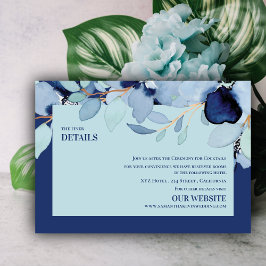 Tarjeta De Recepción Detalles del Boda Floral Azul de color de agua de 
