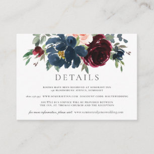 Tarjeta De Recepción Detalles del Boda floral azul de la Marina Rubor d