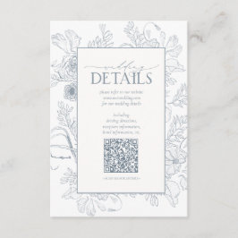 Tarjeta De Recepción Detalles del Boda Floral Azul Dusty del código QR