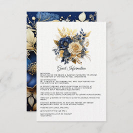 Tarjeta De Recepción Detalles del Boda floral azul marino y dorado
