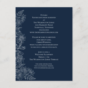 Tarjeta De Recepción Detalles del Boda floral azul medianoche