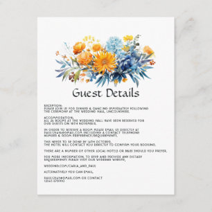 Tarjeta De Recepción Detalles del Boda floral azul, Naranja y amarillo