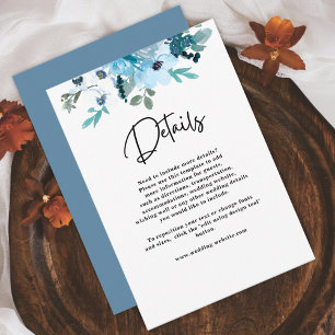 Tarjeta De Recepción detalles del boda floral azul polvoriento azul mod