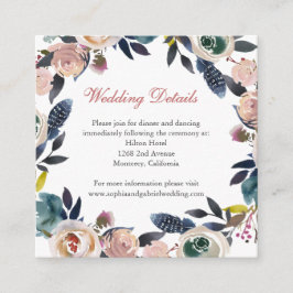 Tarjeta De Recepción Detalles del Boda Floral Azul Rosa Dusty