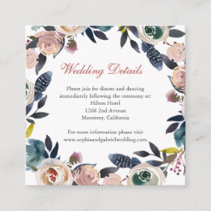 Tarjeta De Recepción Detalles del Boda Floral Azul Rosa Dusty