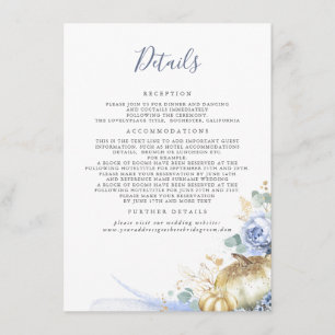 Tarjeta De Recepción Detalles del Boda Floral azul turbio de calabazas
