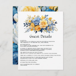 Tarjeta De Recepción Detalles del Boda Floral Azul y Oro