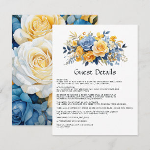 Tarjeta De Recepción Detalles del Boda Floral Azul y Oro