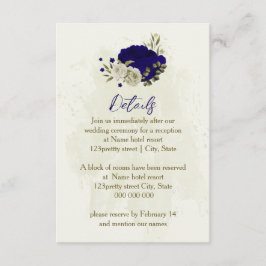 Tarjeta De Recepción Detalles del boda floral beige azul real