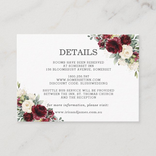 Tarjeta De Recepción Detalles del Boda floral blanco de marfil de Borgo (Anverso)