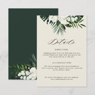 Tarjeta De Recepción detalles del boda floral blanco de vegetación trop