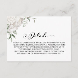 Tarjeta De Recepción Detalles del Boda floral blanco elegante