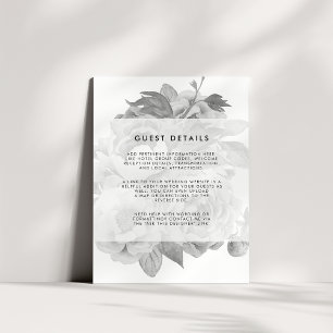 Tarjeta De Recepción Detalles del Boda Floral blanco y negro vintage