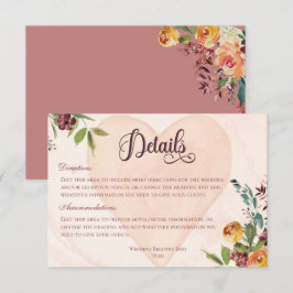 Tarjeta De Recepción Detalles del Boda Floral Boho Heart Peach
