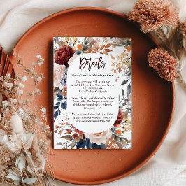 Tarjeta De Recepción Detalles del Boda floral Boho, Naranja quemado en 