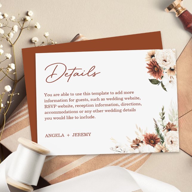 Tarjeta De Recepción Detalles del Boda Floral Boho Pampas Terracotta (Subido por el creador)