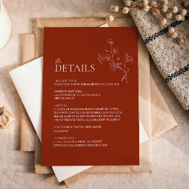 Tarjeta De Recepción Detalles del Boda Floral Boho Sienna Terracotta