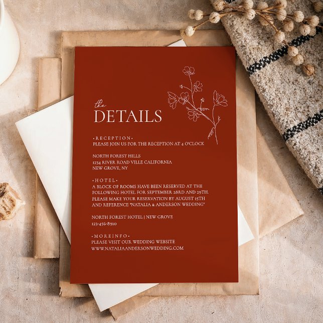 Tarjeta De Recepción Detalles del Boda Floral Boho Sienna Terracotta (Subido por el creador)