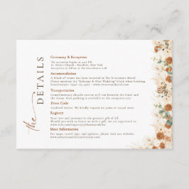 Tarjeta De Recepción Detalles del Boda Floral Boho Terracotta