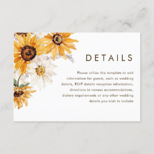 Tarjeta De Recepción Detalles del Boda floral brillante de Sunshine Bol