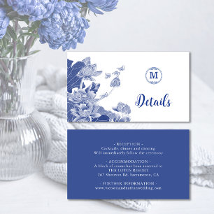 Tarjeta De Recepción Detalles del Boda floral Chinoiserie azul y blanco