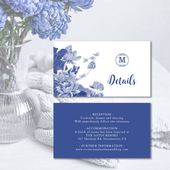Tarjeta De Recepción Detalles del Boda floral Chinoiserie azul y blanco (Subido por el creador)