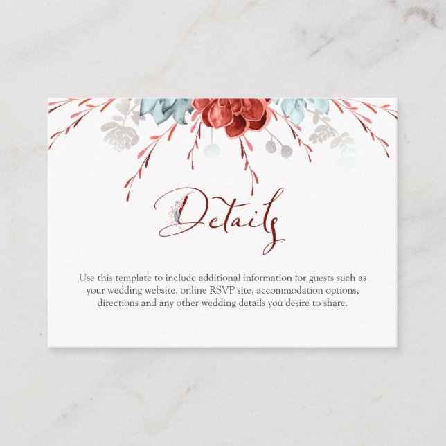 Tarjeta De Recepción Detalles del Boda floral coral (Anverso)