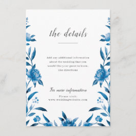 Tarjeta De Recepción Detalles del boda floral de acuarela azul y blanca