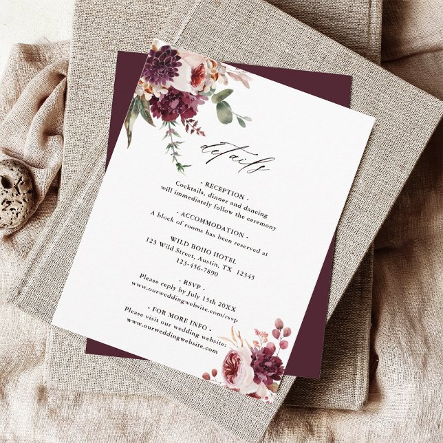 Tarjeta De Recepción Detalles del Boda floral de acuarela de Romance ot (Subido por el creador)