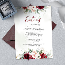 Tarjeta De Recepción Detalles del Boda floral de Borgoña