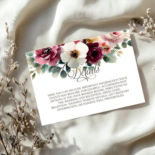 Tarjeta De Recepción Detalles del Boda floral de Borgoña (Subido por el creador)