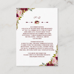 Tarjeta De Recepción Detalles del Boda floral de Borgoña Marsala - Info
