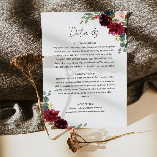 Tarjeta De Recepción Detalles del Boda floral de Borgoña Marsala y Rubo