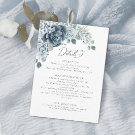 Tarjeta De Recepción Detalles del Boda floral de color azul turbio