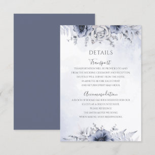 Tarjeta De Recepción Detalles del Boda floral de color azul turbio