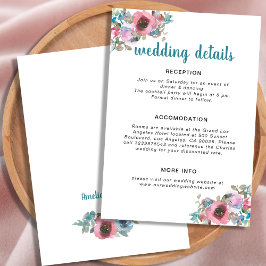 Tarjeta De Recepción Detalles del Boda floral de color azul y rosa