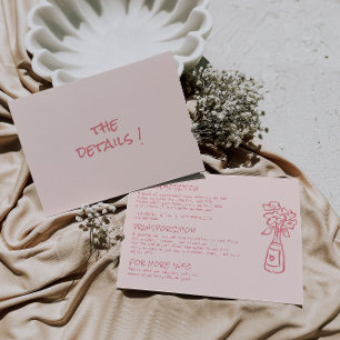 Tarjeta De Recepción Detalles del Boda floral de color coral escrito a 