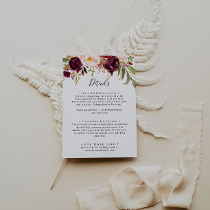 Tarjeta De Recepción Detalles del Boda floral de color del Boho ruso
