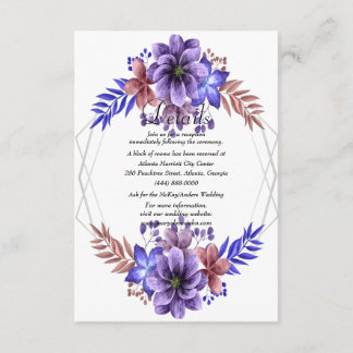 Tarjeta De Recepción Detalles Del Boda Floral De Color Morado Y Azul