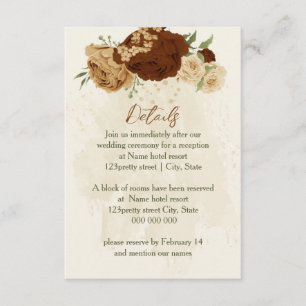 Tarjeta De Recepción detalles del boda floral de color terracota earth