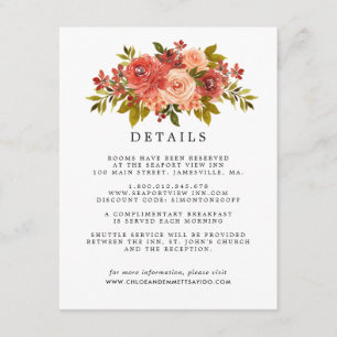 Tarjeta De Recepción Detalles del Boda Floral de colores cálidos de oto