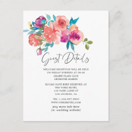 Tarjeta De Recepción Detalles del Boda Floral de Coral y Fandango