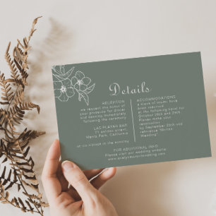 Tarjeta De Recepción Detalles del Boda floral de destino verde Boho