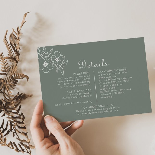 Tarjeta De Recepción Detalles del Boda floral de destino verde Boho (Subido por el creador)